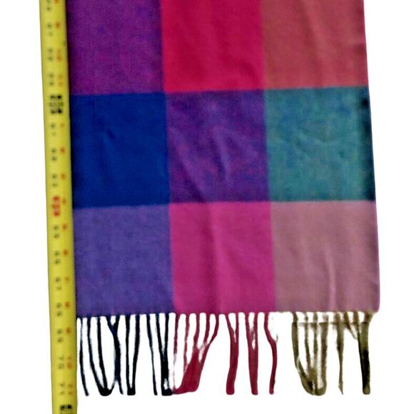Plaid 100% Cashmere Scarf Fringed Preppy Colorful Pastel Soft Made in Scotland - Picture 7 of 7